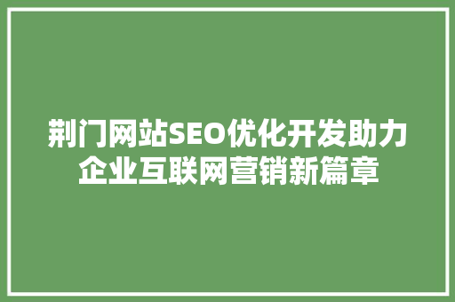 荆门网站SEO优化开发助力企业互联网营销新篇章