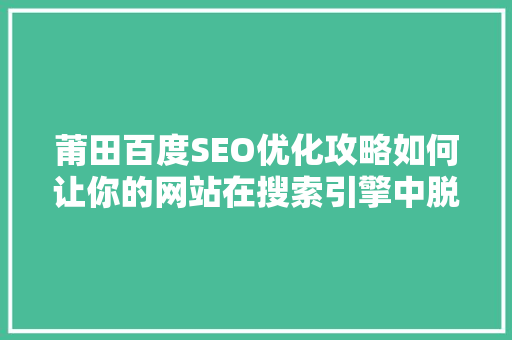 莆田百度SEO优化攻略如何让你的网站在搜索引擎中脱颖而出