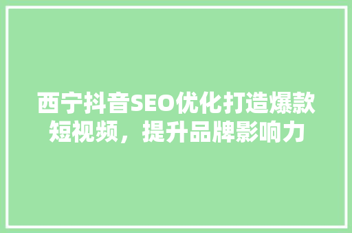 西宁抖音SEO优化打造爆款短视频，提升品牌影响力