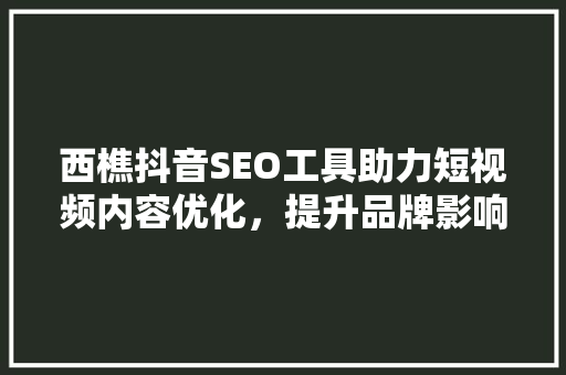 西樵抖音SEO工具助力短视频内容优化，提升品牌影响力