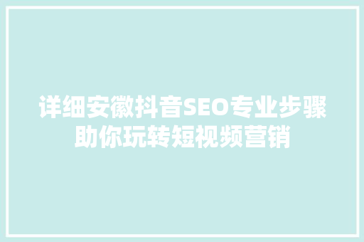 详细安徽抖音SEO专业步骤助你玩转短视频营销