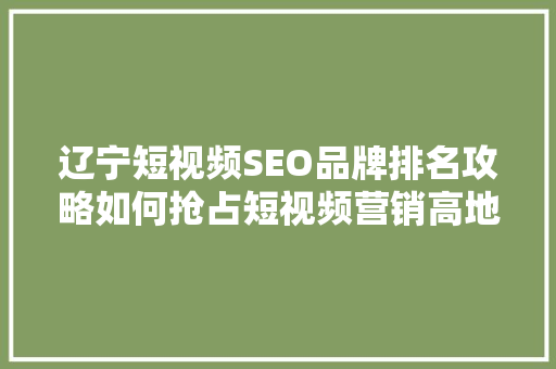 辽宁短视频SEO品牌排名攻略如何抢占短视频营销高地