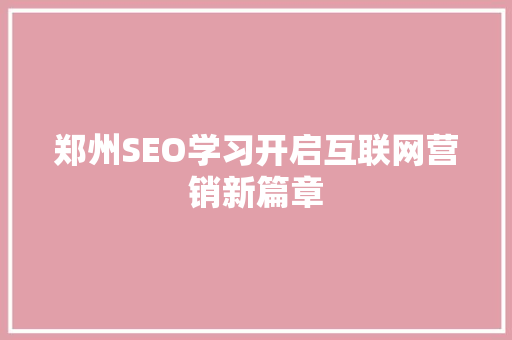 郑州SEO学习开启互联网营销新篇章