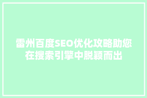 雷州百度SEO优化攻略助您在搜索引擎中脱颖而出