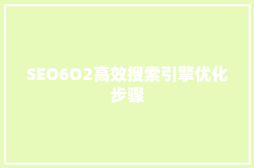 SEO6O2高效搜索引擎优化步骤