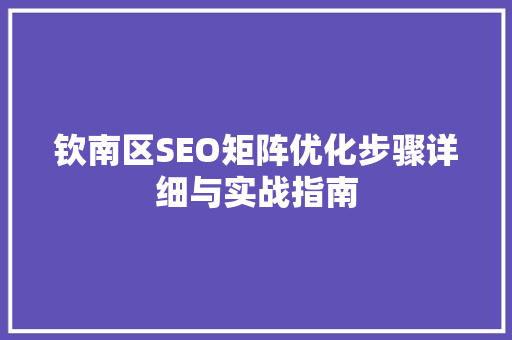 钦南区SEO矩阵优化步骤详细与实战指南