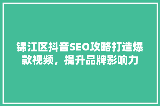 锦江区抖音SEO攻略打造爆款视频，提升品牌影响力