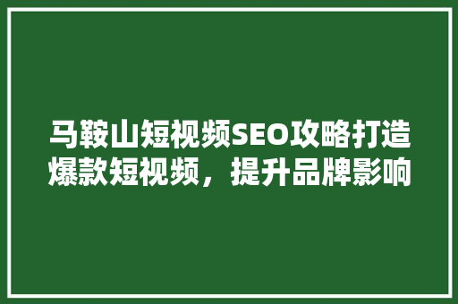 马鞍山短视频SEO攻略打造爆款短视频，提升品牌影响力