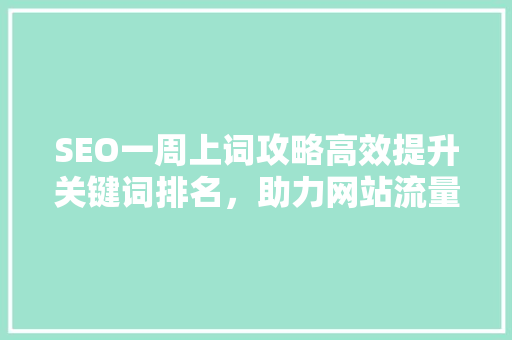SEO一周上词攻略高效提升关键词排名，助力网站流量增长
