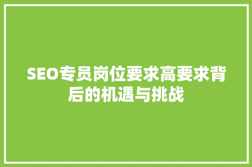 SEO专员岗位要求高要求背后的机遇与挑战