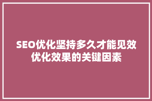 SEO优化坚持多久才能见效优化效果的关键因素