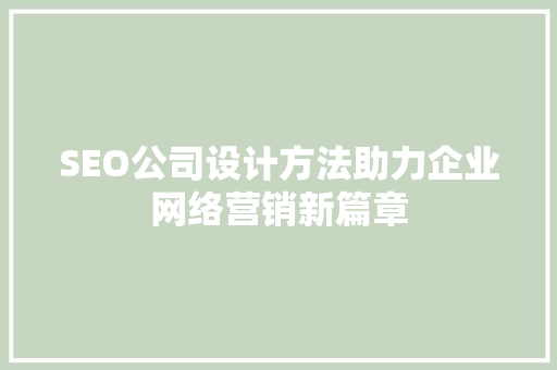 SEO公司设计方法助力企业网络营销新篇章