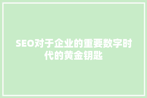 SEO对于企业的重要数字时代的黄金钥匙