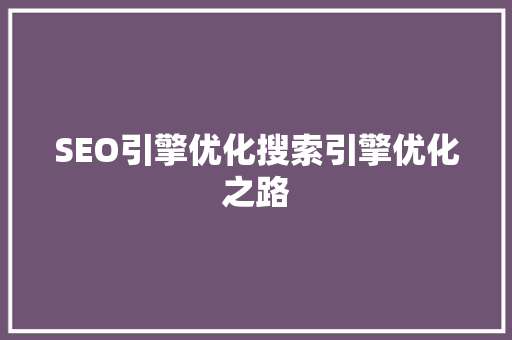 SEO引擎优化搜索引擎优化之路