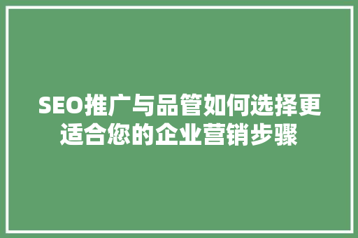 SEO推广与品管如何选择更适合您的企业营销步骤