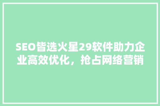 SEO皆选火星29软件助力企业高效优化，抢占网络营销制高点