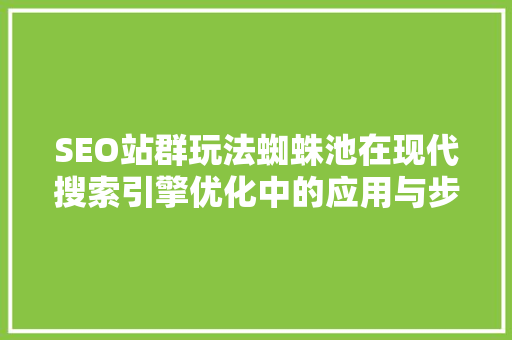 SEO站群玩法蜘蛛池在现代搜索引擎优化中的应用与步骤