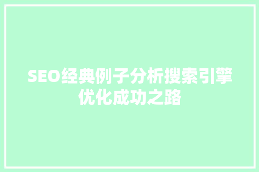 SEO经典例子分析搜索引擎优化成功之路