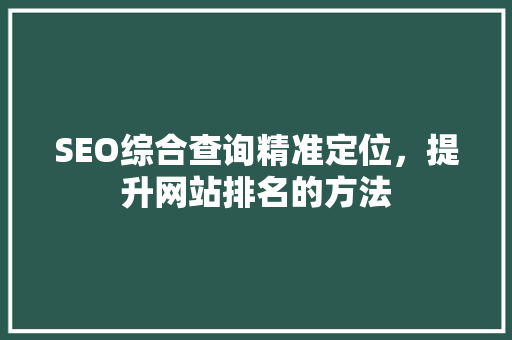 SEO综合查询精准定位，提升网站排名的方法