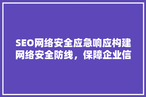 SEO网络安全应急响应构建网络安全防线，保障企业信息资产安全