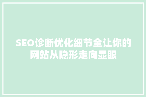SEO诊断优化细节全让你的网站从隐形走向显眼