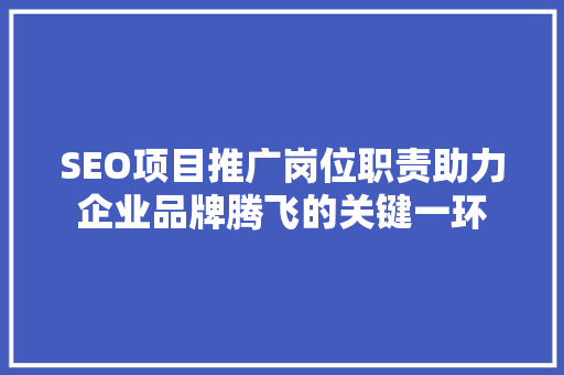SEO项目推广岗位职责助力企业品牌腾飞的关键一环