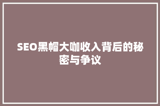 SEO黑帽大咖收入背后的秘密与争议