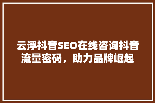 云浮抖音SEO在线咨询抖音流量密码，助力品牌崛起
