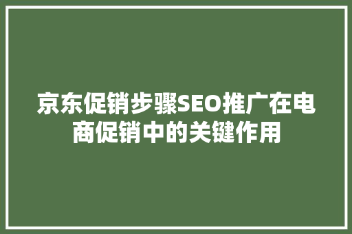 京东促销步骤SEO推广在电商促销中的关键作用