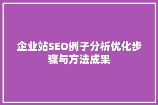 企业站SEO例子分析优化步骤与方法成果
