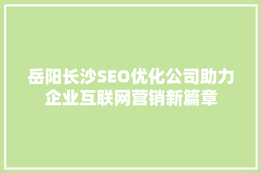 岳阳长沙SEO优化公司助力企业互联网营销新篇章