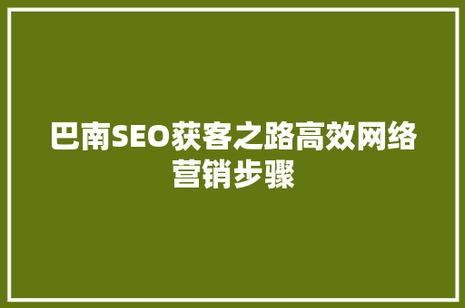 巴南SEO获客之路高效网络营销步骤