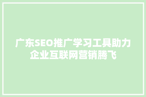广东SEO推广学习工具助力企业互联网营销腾飞