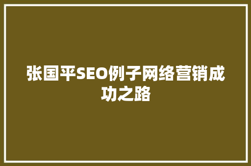 张国平SEO例子网络营销成功之路