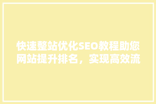 快速整站优化SEO教程助您网站提升排名，实现高效流量转化