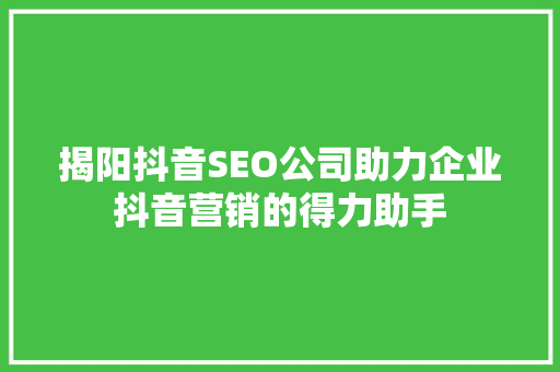 揭阳抖音SEO公司助力企业抖音营销的得力助手