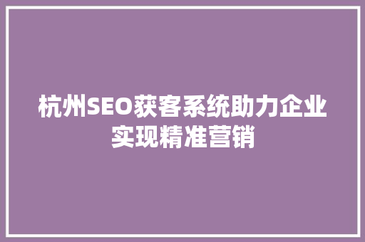 杭州SEO获客系统助力企业实现精准营销