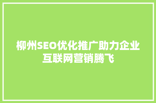 柳州SEO优化推广助力企业互联网营销腾飞