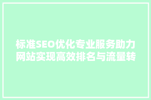 标准SEO优化专业服务助力网站实现高效排名与流量转化