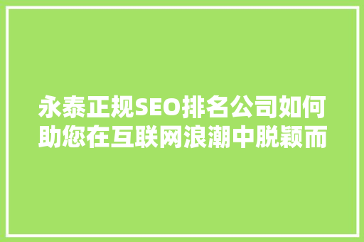 永泰正规SEO排名公司如何助您在互联网浪潮中脱颖而出