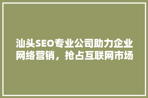 汕头SEO专业公司助力企业网络营销，抢占互联网市场先机