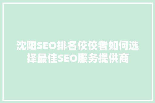 沈阳SEO排名佼佼者如何选择最佳SEO服务提供商
