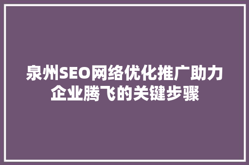 泉州SEO网络优化推广助力企业腾飞的关键步骤
