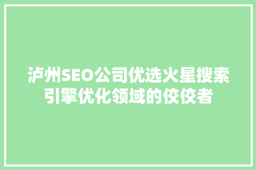 泸州SEO公司优选火星搜索引擎优化领域的佼佼者