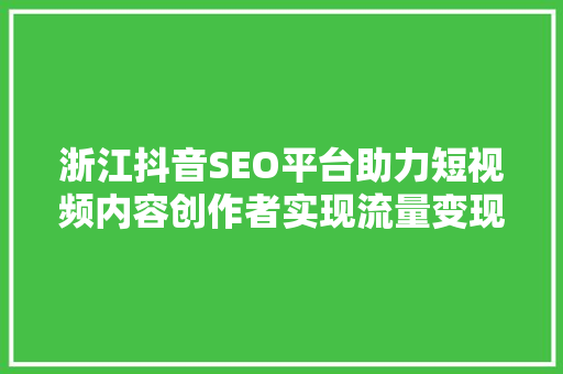 浙江抖音SEO平台助力短视频内容创作者实现流量变现