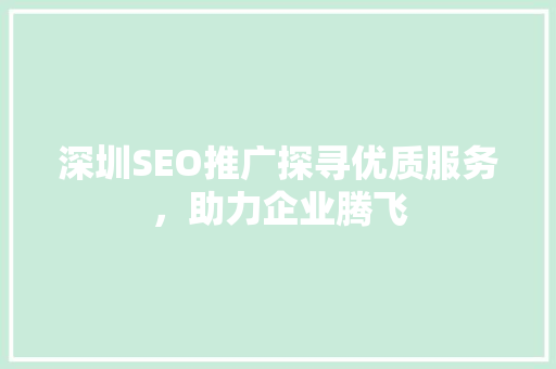 深圳SEO推广探寻优质服务，助力企业腾飞