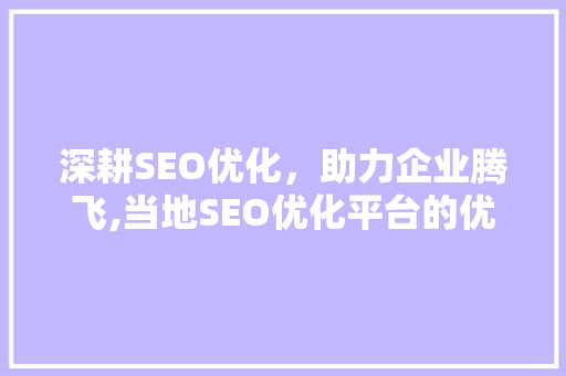 深耕SEO优化，助力企业腾飞,当地SEO优化平台的优势与步骤