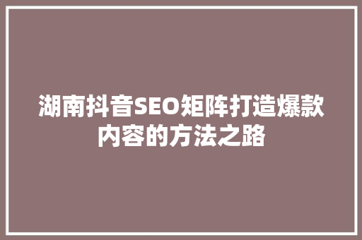 湖南抖音SEO矩阵打造爆款内容的方法之路