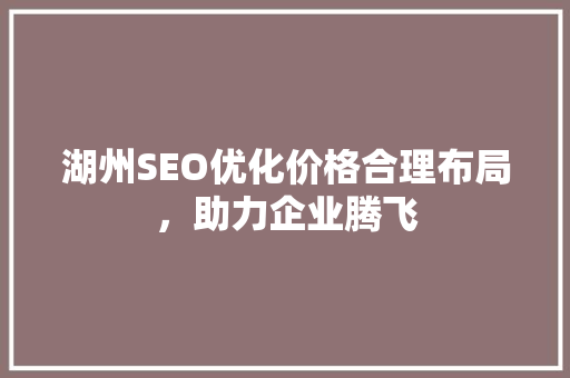湖州SEO优化价格合理布局，助力企业腾飞