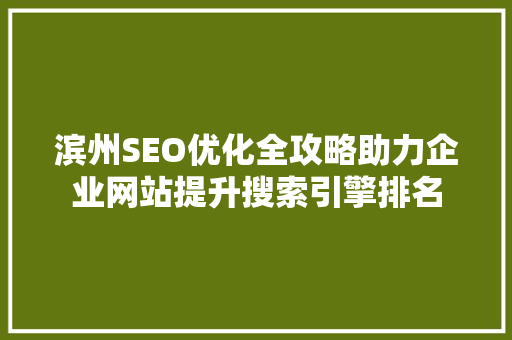 滨州SEO优化全攻略助力企业网站提升搜索引擎排名